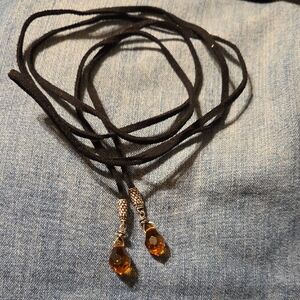 Avon Black Suede Wrap Necklace with Amber Drops